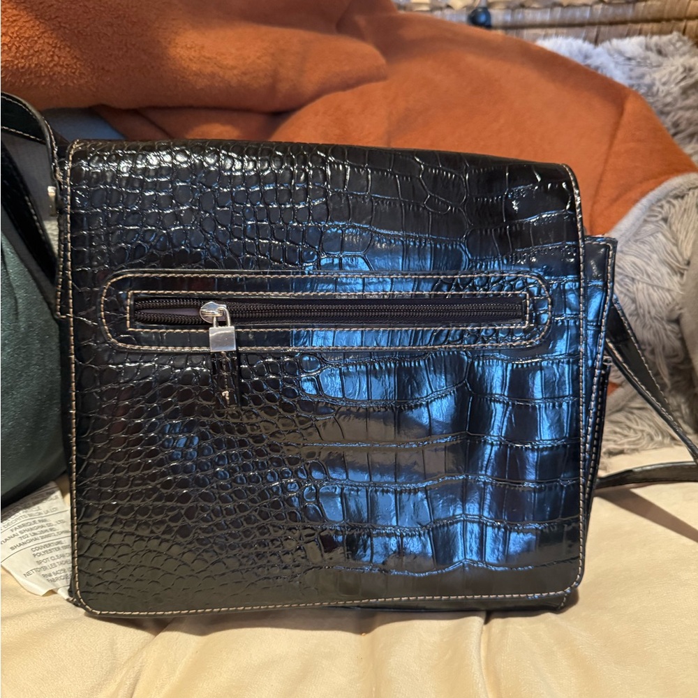Black Croc Embossed Crossbody Bag